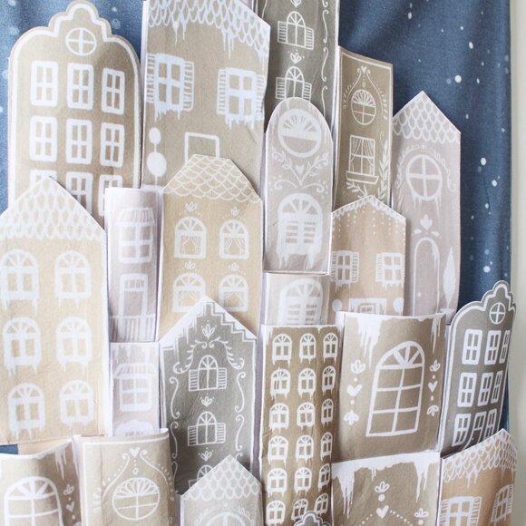 Large Handmade Gingerbread Town Holiday Advent Countdown Pocket Calendar - Picture 13 of 14